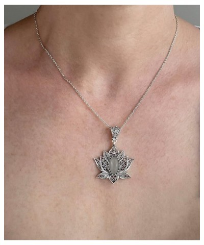 925 Sterling Silver Necklace for Women Filigree Art Lotus Flower Women Pendant Necklace Gray Moonstone $29.69 Necklaces