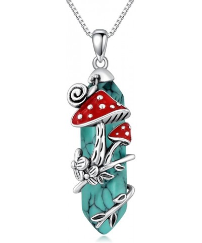 Mushroom Necklace Sterling Silver Snail Pendant Necklace Gift for Women Girls Style 6-Turquoise $39.90 Necklaces