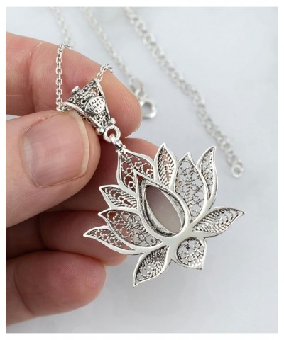 925 Sterling Silver Necklace for Women Filigree Art Lotus Flower Women Pendant Necklace Gray Moonstone $29.69 Necklaces