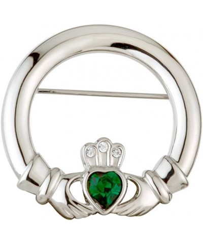 Claddagh Brooch Rhodium Plating & Crystals Pin Irish Made $22.94 Brooches & Pins