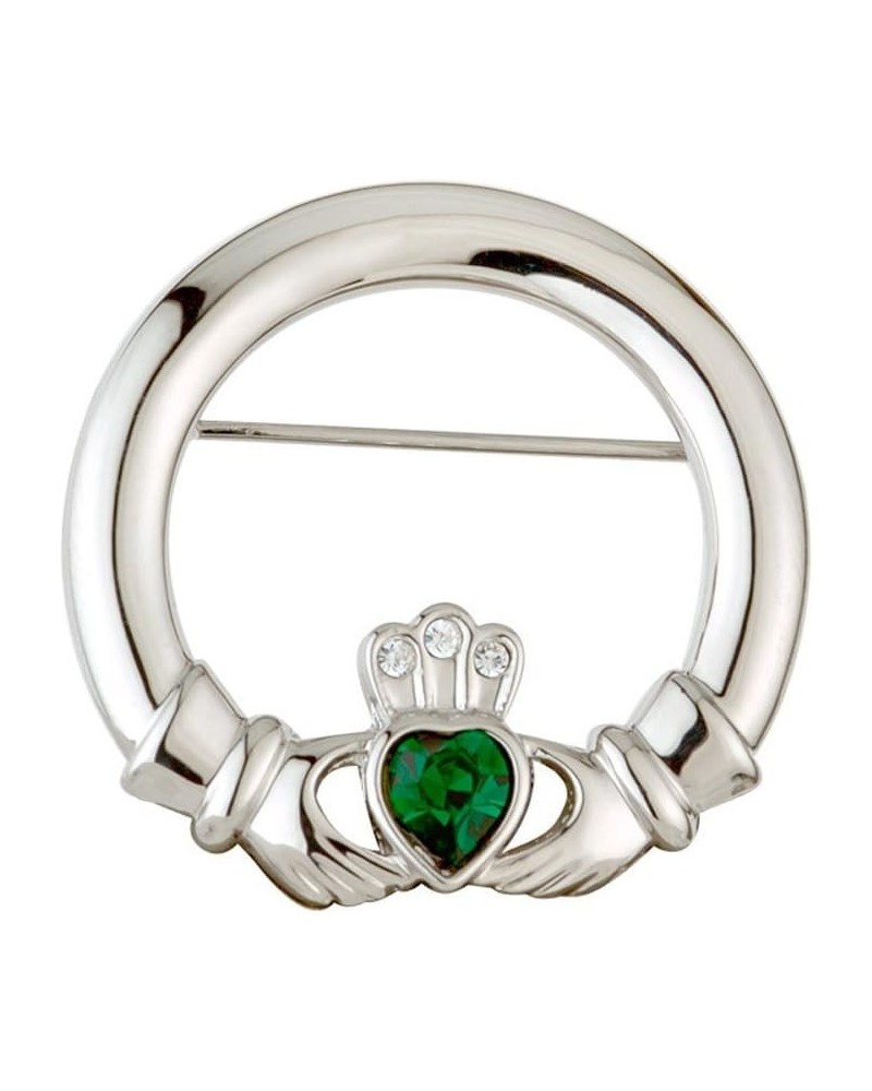 Claddagh Brooch Rhodium Plating & Crystals Pin Irish Made $22.94 Brooches & Pins