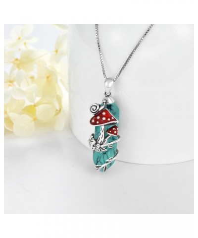 Mushroom Necklace Sterling Silver Snail Pendant Necklace Gift for Women Girls Style 6-Turquoise $39.90 Necklaces