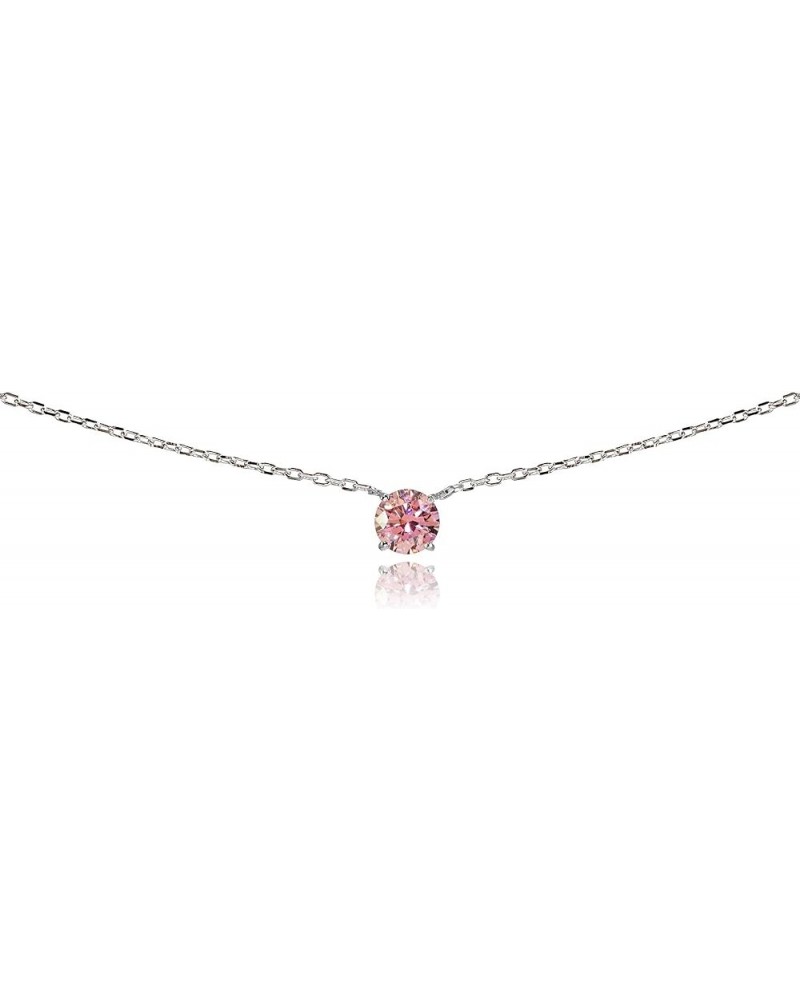 Sterling Silver Solitaire Choker Necklace Made with AAA Cubic Zirconia October - Fancy Pink $10.50 Necklaces