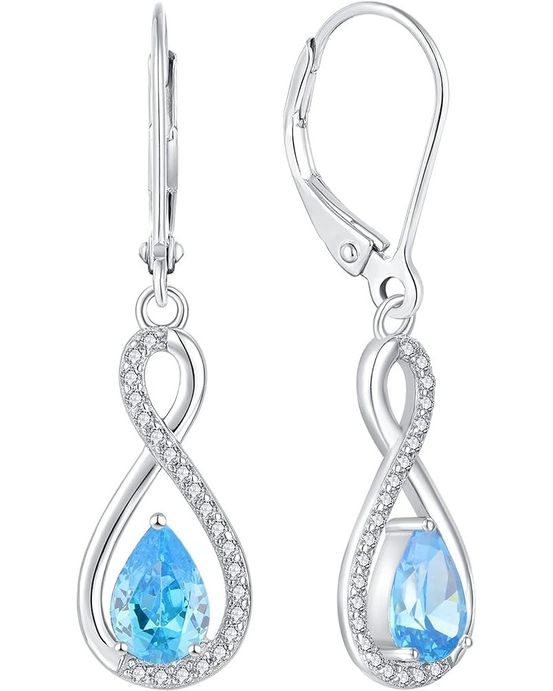 Infinity Dangle Drop Earrings 925 Sterling Silver Twisted Leverback Earring Gemstones Jewelry for Women 03-aquamarine-Mar $34...