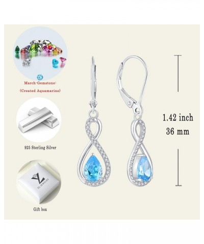 Infinity Dangle Drop Earrings 925 Sterling Silver Twisted Leverback Earring Gemstones Jewelry for Women 03-aquamarine-Mar $34...