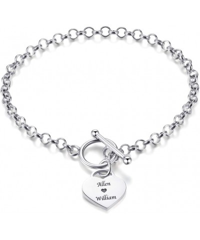 Personalized Name Bracelet, Custom Engraving Heart Charm Initial Link Bracelet Dainty Valentine's Gifts Silver $9.83 Bracelets