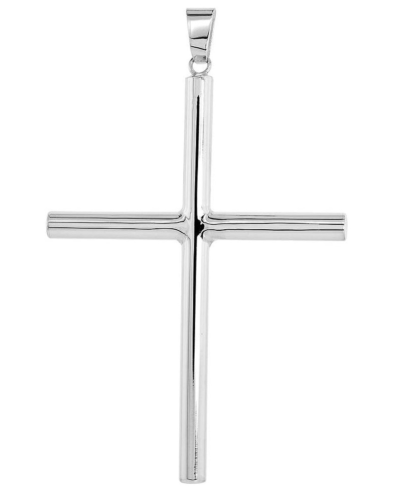 Sterling Silver Large Plain Cross Pendant for Men and Women Tubular High Polished 1 3/4-4.0 inches long 3.0 Inches 5mm Tubing...