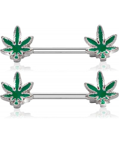 2 Pcs 14G Glow in the Dark Marijuana Weed Nipple Rings Piercing Women GREEN $10.44 Body Jewelry