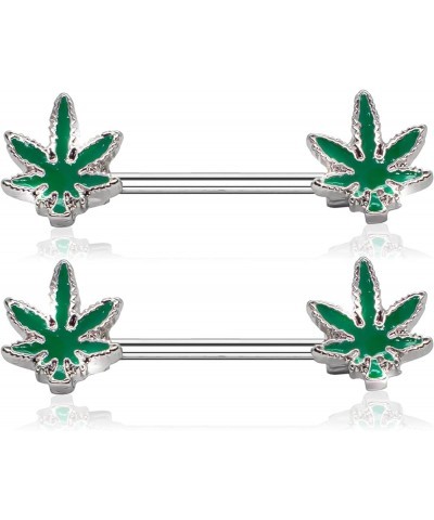 2 Pcs 14G Glow in the Dark Marijuana Weed Nipple Rings Piercing Women GREEN $10.44 Body Jewelry