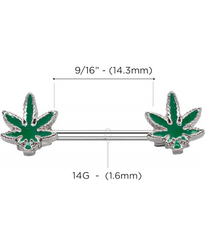 2 Pcs 14G Glow in the Dark Marijuana Weed Nipple Rings Piercing Women GREEN $10.44 Body Jewelry