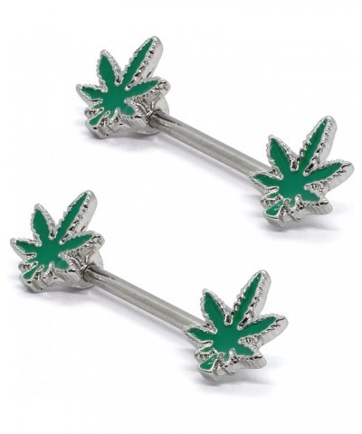 2 Pcs 14G Glow in the Dark Marijuana Weed Nipple Rings Piercing Women GREEN $10.44 Body Jewelry