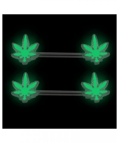 2 Pcs 14G Glow in the Dark Marijuana Weed Nipple Rings Piercing Women GREEN $10.44 Body Jewelry