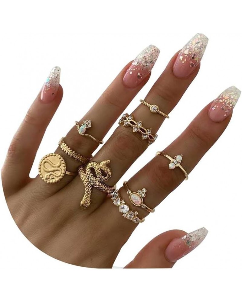 8-12 Pieces Stackable Joint Knuckle Midi Finger Ring Sets,Boho Vintage Crystal Snake Sunflower Moon Star Crown Rings for Wome...