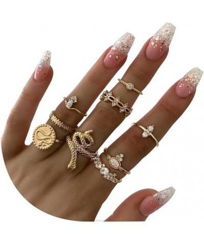 8-12 Pieces Stackable Joint Knuckle Midi Finger Ring Sets,Boho Vintage Crystal Snake Sunflower Moon Star Crown Rings for Wome...