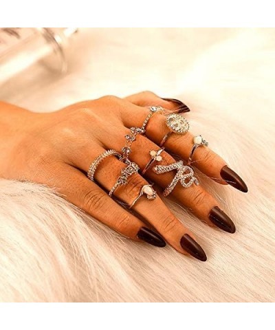 8-12 Pieces Stackable Joint Knuckle Midi Finger Ring Sets,Boho Vintage Crystal Snake Sunflower Moon Star Crown Rings for Wome...