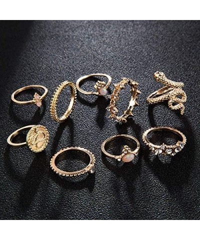 8-12 Pieces Stackable Joint Knuckle Midi Finger Ring Sets,Boho Vintage Crystal Snake Sunflower Moon Star Crown Rings for Wome...