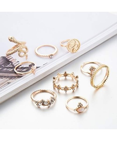 8-12 Pieces Stackable Joint Knuckle Midi Finger Ring Sets,Boho Vintage Crystal Snake Sunflower Moon Star Crown Rings for Wome...