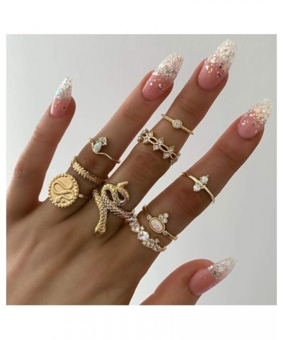 8-12 Pieces Stackable Joint Knuckle Midi Finger Ring Sets,Boho Vintage Crystal Snake Sunflower Moon Star Crown Rings for Wome...