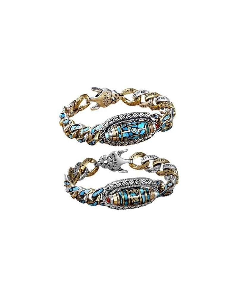 Turquoise Six-Character Mantra Nine-Eyed Dzi Bead Bracelet AB-20CM $15.98 Bracelets