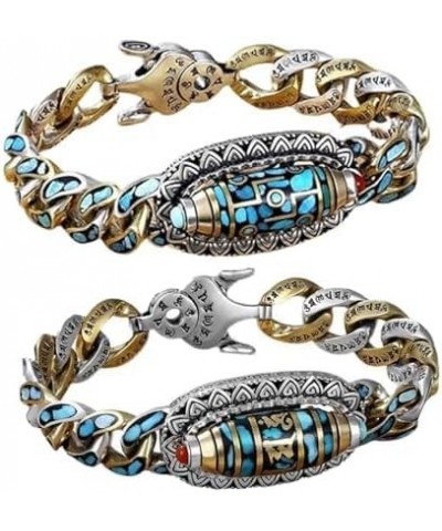 Turquoise Six-Character Mantra Nine-Eyed Dzi Bead Bracelet AB-20CM $15.98 Bracelets