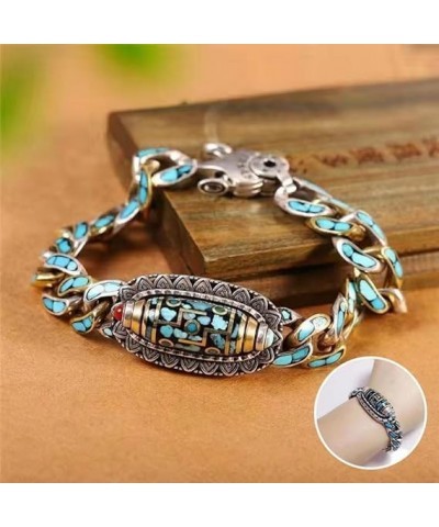 Turquoise Six-Character Mantra Nine-Eyed Dzi Bead Bracelet AB-20CM $15.98 Bracelets