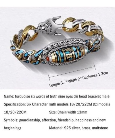 Turquoise Six-Character Mantra Nine-Eyed Dzi Bead Bracelet AB-20CM $15.98 Bracelets