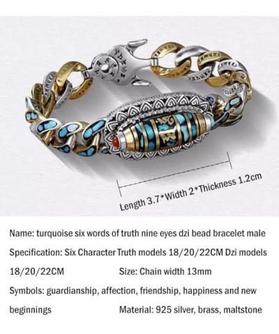 Turquoise Six-Character Mantra Nine-Eyed Dzi Bead Bracelet AB-20CM $15.98 Bracelets