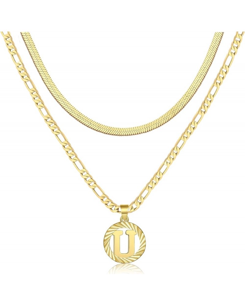 Gold Layered Initial Necklace Set for Women Letter Pendant Necklace 18K Gold Plated Trendy Herringbone Snake Choker Figaro Ch...