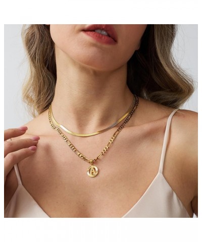 Gold Layered Initial Necklace Set for Women Letter Pendant Necklace 18K Gold Plated Trendy Herringbone Snake Choker Figaro Ch...