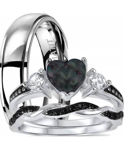 His Hers Wedding Ring Set TRIO 3 PCS Simulated Black Topaz Bridal Set Silver Black Titanium Him Her Her 11 - His 13 $49.39 Sets