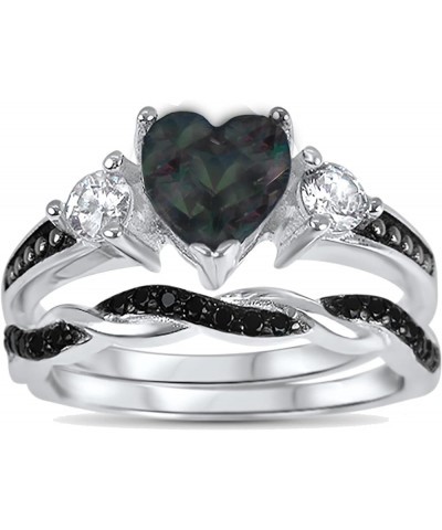 His Hers Wedding Ring Set TRIO 3 PCS Simulated Black Topaz Bridal Set Silver Black Titanium Him Her Her 11 - His 13 $49.39 Sets