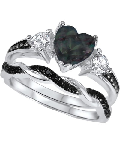 His Hers Wedding Ring Set TRIO 3 PCS Simulated Black Topaz Bridal Set Silver Black Titanium Him Her Her 11 - His 13 $49.39 Sets