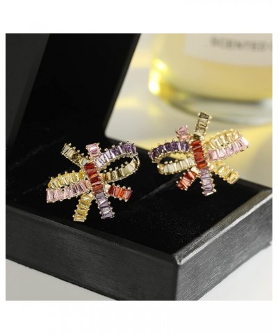 Rhinestone Bow Stud Earrings for Women, Bowknot Shape Earrings Cubic Zirconia Rhinestone Earrings Colourful $10.50 Earrings