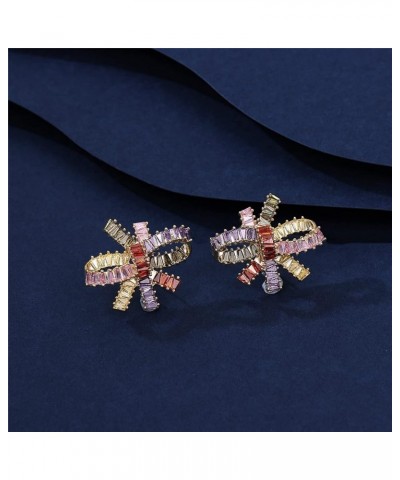 Rhinestone Bow Stud Earrings for Women, Bowknot Shape Earrings Cubic Zirconia Rhinestone Earrings Colourful $10.50 Earrings