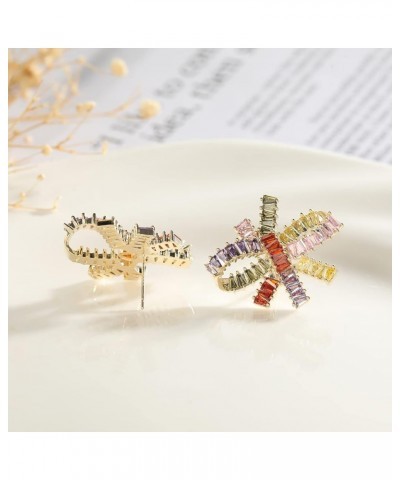 Rhinestone Bow Stud Earrings for Women, Bowknot Shape Earrings Cubic Zirconia Rhinestone Earrings Colourful $10.50 Earrings