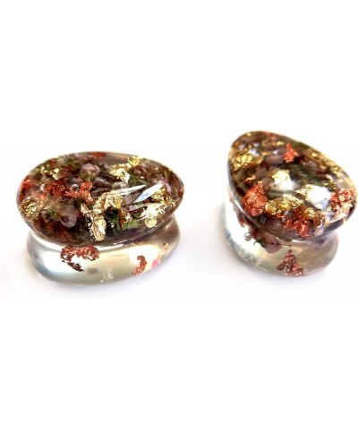 Teardrop Heather plugs tunnels Wedding gauges Floral Resin drop gauges Lilac flower and gold flakes plugs for women Ear plugs...