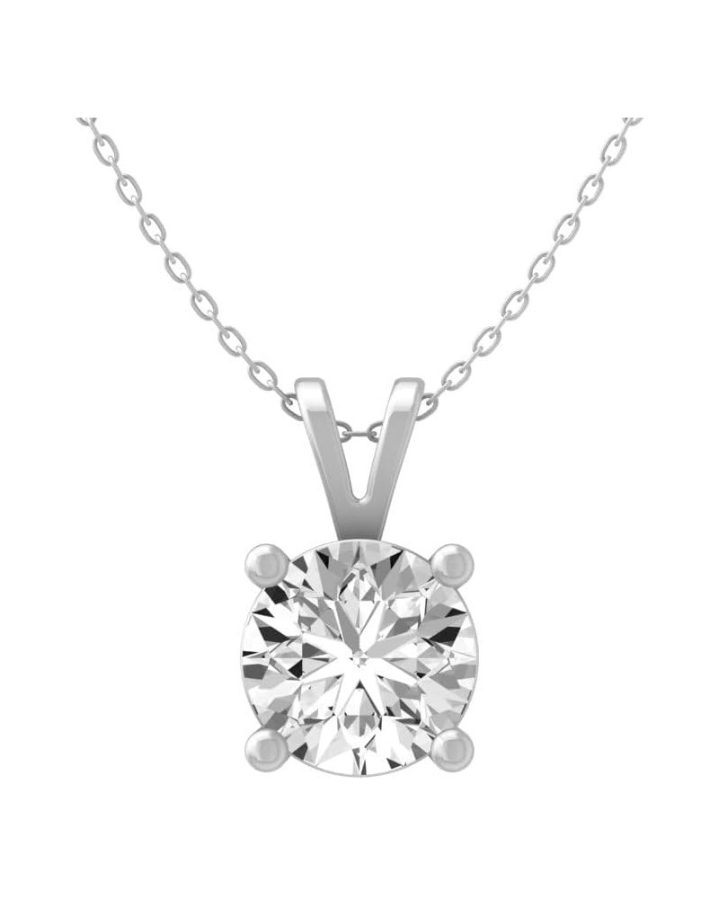 1/5 Carat - 2 Carat Lab Grown Diamond Solitaire Pendant for Women | 14K Yellow or White Gold Pendant with Silver Cable Chain ...