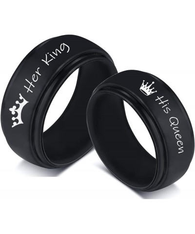 Silicone Couple Rings Her King & His Queen Matching Ring Set for Him Her 8MM Black Breathable Silicone Rubber Step Edge Dome ...