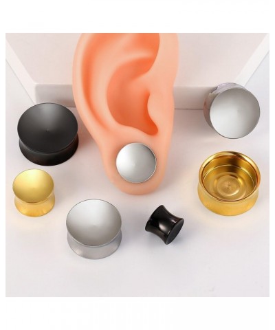 2 PCS Plain Design Ear Plugs Tunnels Gauges for Women & Men - Black Stainless Steel 316L Body Piercing Basic Earrings for Str...