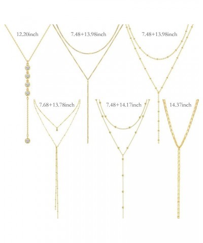 6 Pieces 14K Gold Necklaces for Women Chain Chokers Necklaces Cross Necklace Bow Necklace Pearl Necklace Gold Layered Necklac...