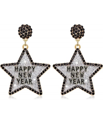 Happy New Year Earring for Women Glitter Rhinestone Star Dangle Earrings Holiday New Year's Eve Earrings Festive Party Jewelr...