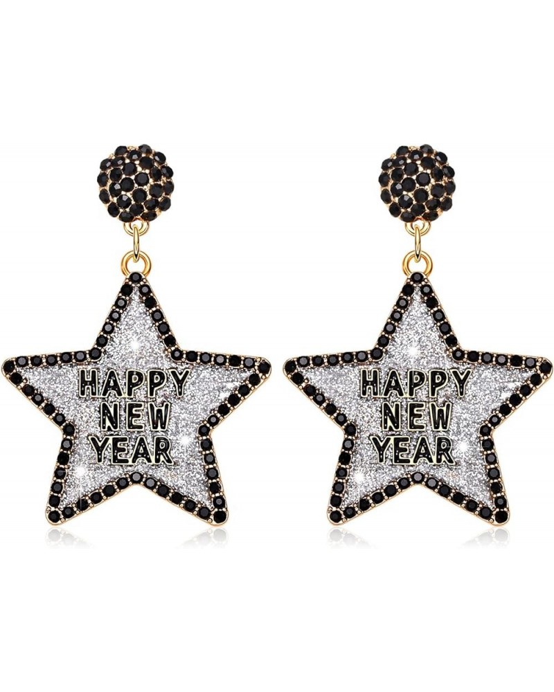 Happy New Year Earring for Women Glitter Rhinestone Star Dangle Earrings Holiday New Year's Eve Earrings Festive Party Jewelr...