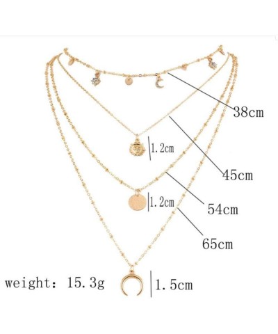 Fashion Gold Four Layered Necklace for Women Bohemia Necklace with Moon Crescent Sun Disc Pendant Multilayer Chain for Women ...