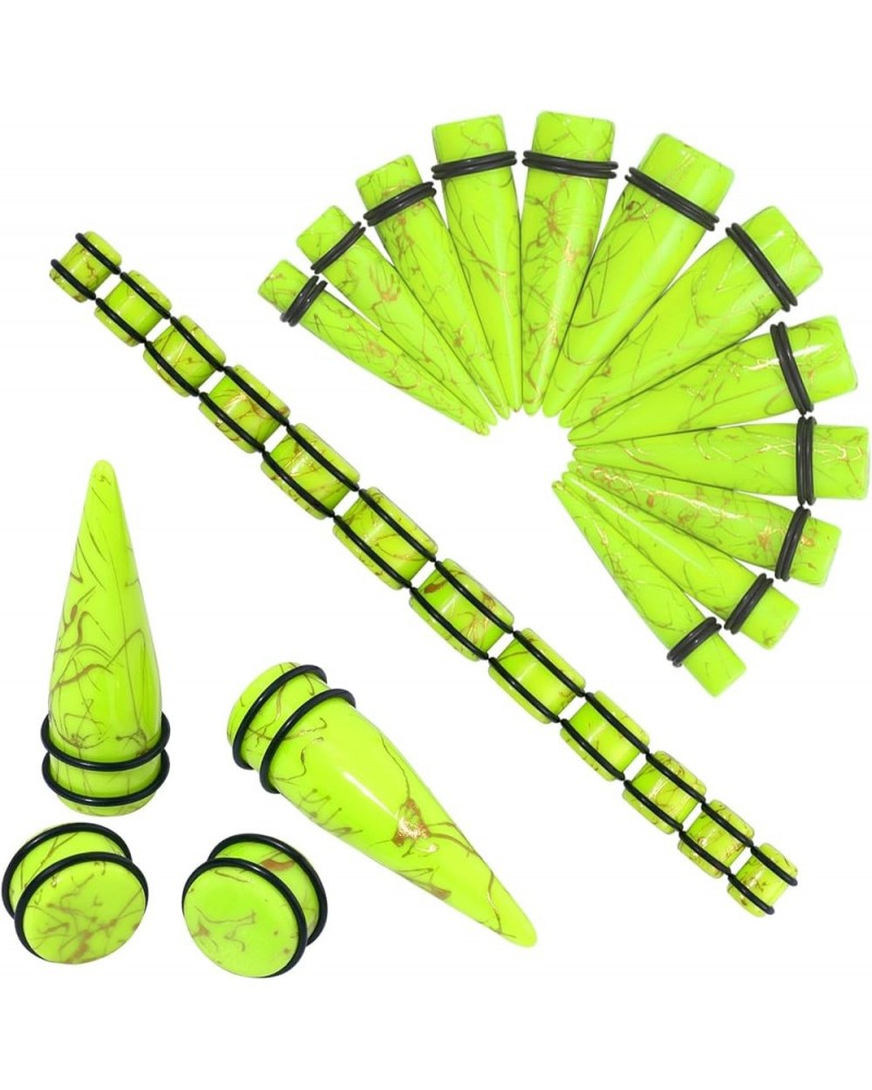 24pcs Big Gauges Kit Ear Stretching Kit 00G-20mm Acrylic Tapers Plugs Body Piercing Set Golden Lines Green $9.89 Body Jewelry