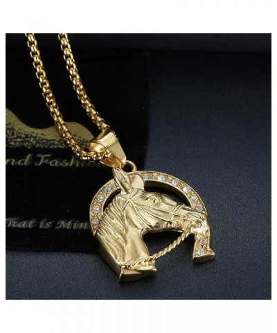 Lucky Animal Horse Pendant Punk Rock Stainless Steel Necklace For Men Women, 2pcs 20 24 Inch Layered Chain Hip Hop Horseshoe ...