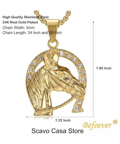 Lucky Animal Horse Pendant Punk Rock Stainless Steel Necklace For Men Women, 2pcs 20 24 Inch Layered Chain Hip Hop Horseshoe ...