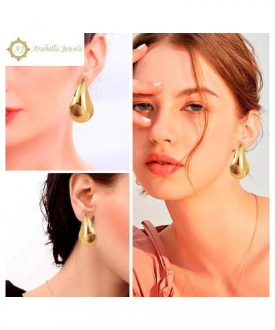 Extra Large Drop Earring Dupes Hypoallergenic 14K Gold-Plated Teardrop Earrings - Lightweight Chunky Waterdrop Hoops for Wome...