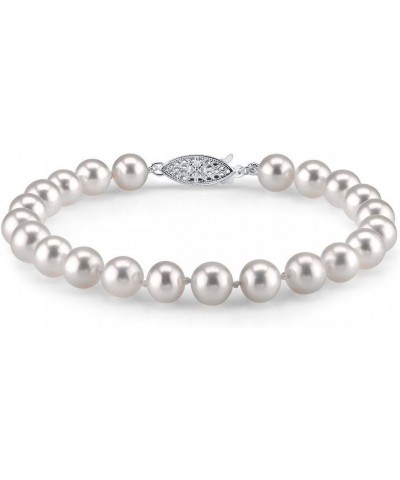 White Freshwater Pearl Bracelet for Women - Cultured Pearl Bracelet in 925 Sterling Silver with Genuine Cultured Pearls, 7.0-...