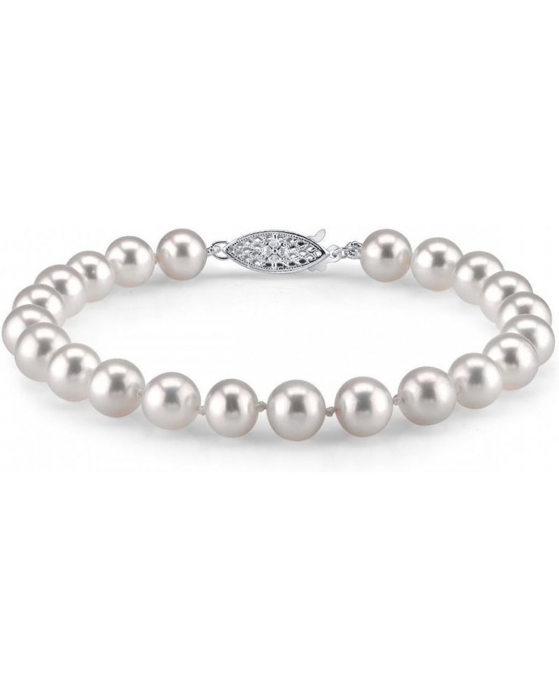 White Freshwater Pearl Bracelet for Women - Cultured Pearl Bracelet in 925 Sterling Silver with Genuine Cultured Pearls, 7.0-...