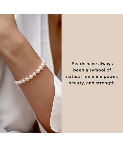 White Freshwater Pearl Bracelet for Women - Cultured Pearl Bracelet in 925 Sterling Silver with Genuine Cultured Pearls, 7.0-...